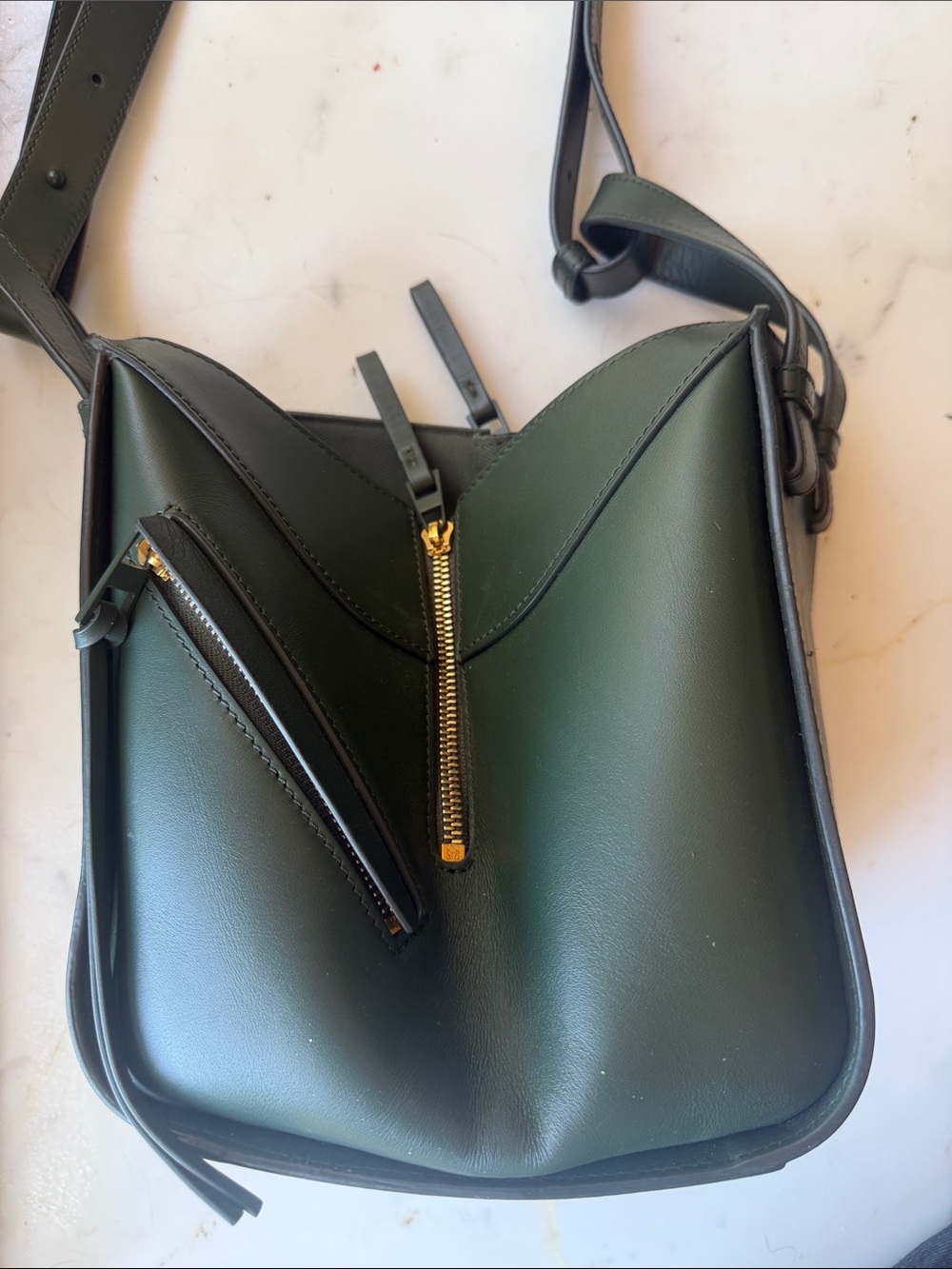 Loewe Dark Green Leather Crossbody Bag with Gold Zipper - Picture 2 of 8